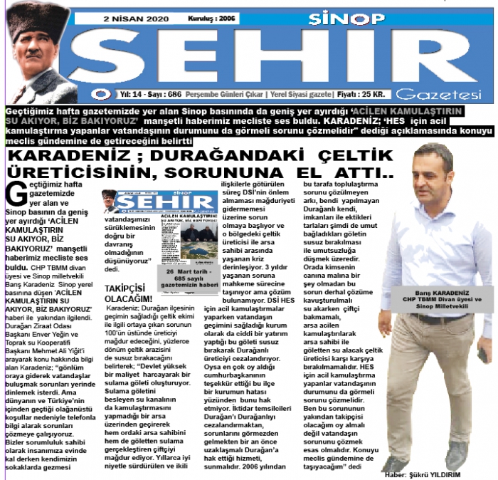 KARADENİZ ; DURAĞANDAKİ ÇELTİK ÜRETİCİSİNİN, SORUNUNA EL ATTI..