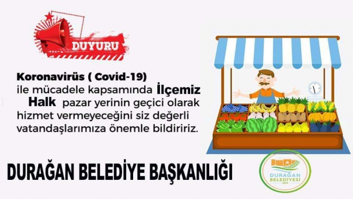 Durağan İlçe Halk Pazarı Faaliyetleri Durduruldu.